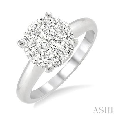 14KT White Gold Round Diamond Cluster Engagement Ring