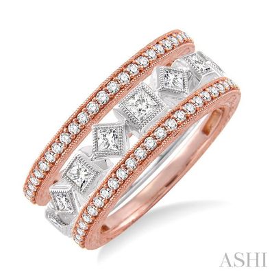 14KT TwoTone Gold Princess and Round Three Stackable Band Set
