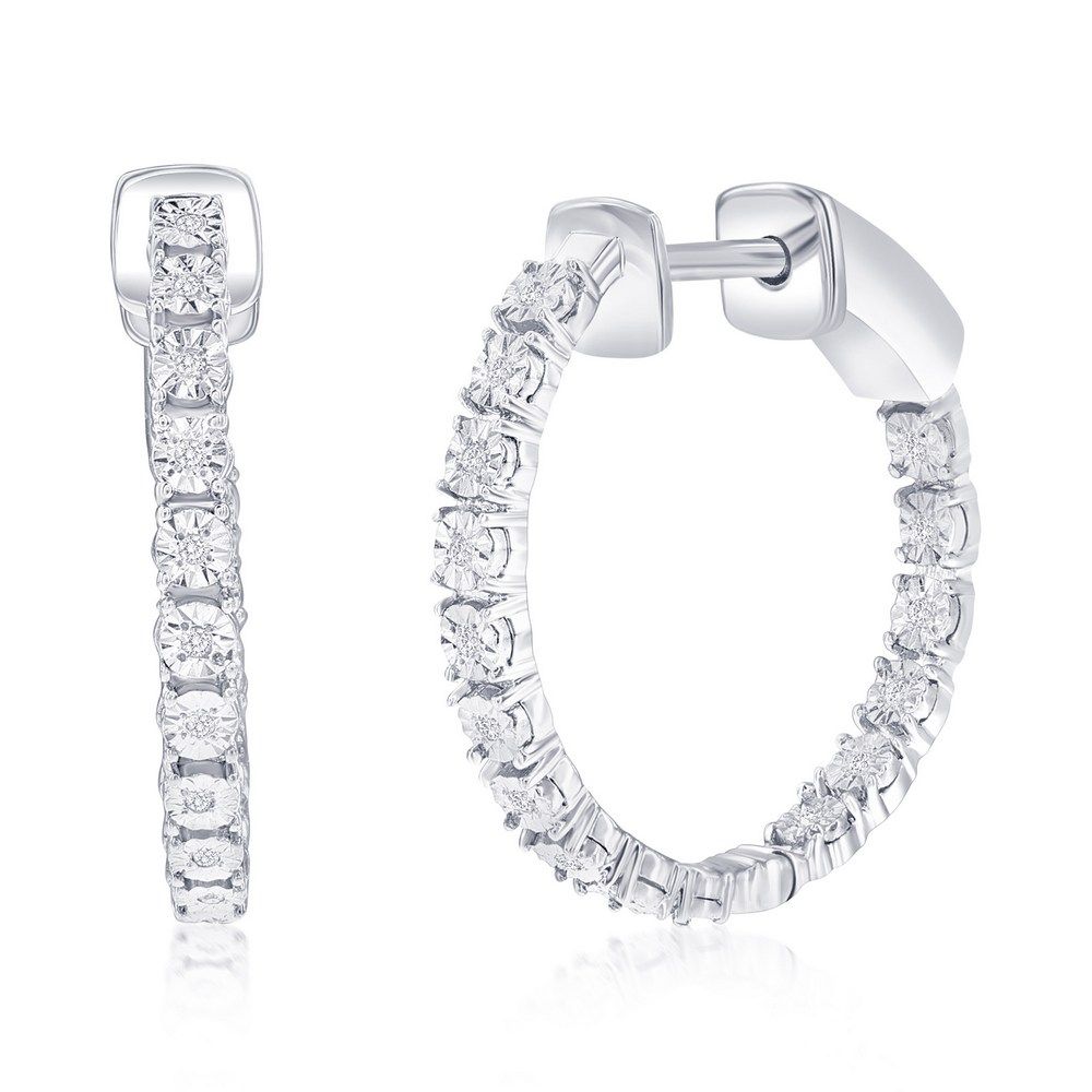 Silver Diamond 20mm Inner-and-Outer Hoop Earrings