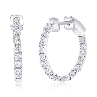Silver Diamond 20mm Inner-and-Outer Hoop Earrings