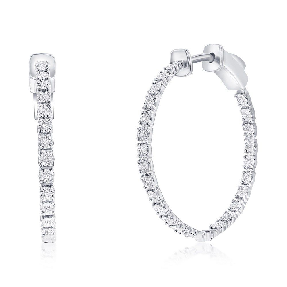 Silver Diamond 26mm Inner-and-Outer Hoop Earrings