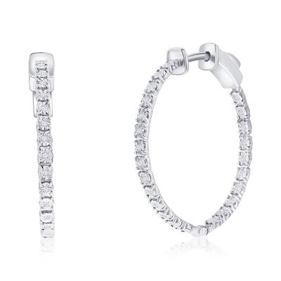 Silver Diamond 26mm Inner-and-Outer Hoop Earrings