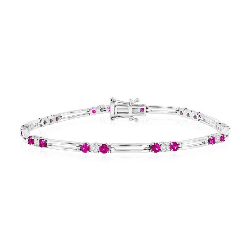 Silver Ruby and Diamond Fancy Link Bracelet