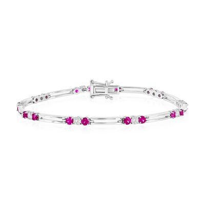 Silver Ruby and Diamond Fancy Link Bracelet