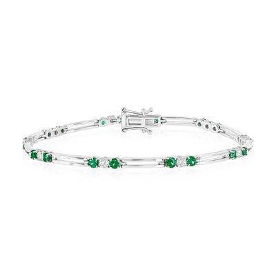 Silver Emerald and Diamond Fancy Link Bracelet