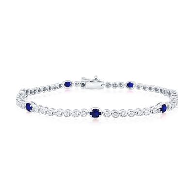 Silver Created Sapphire and Natural Diamond Bracelet