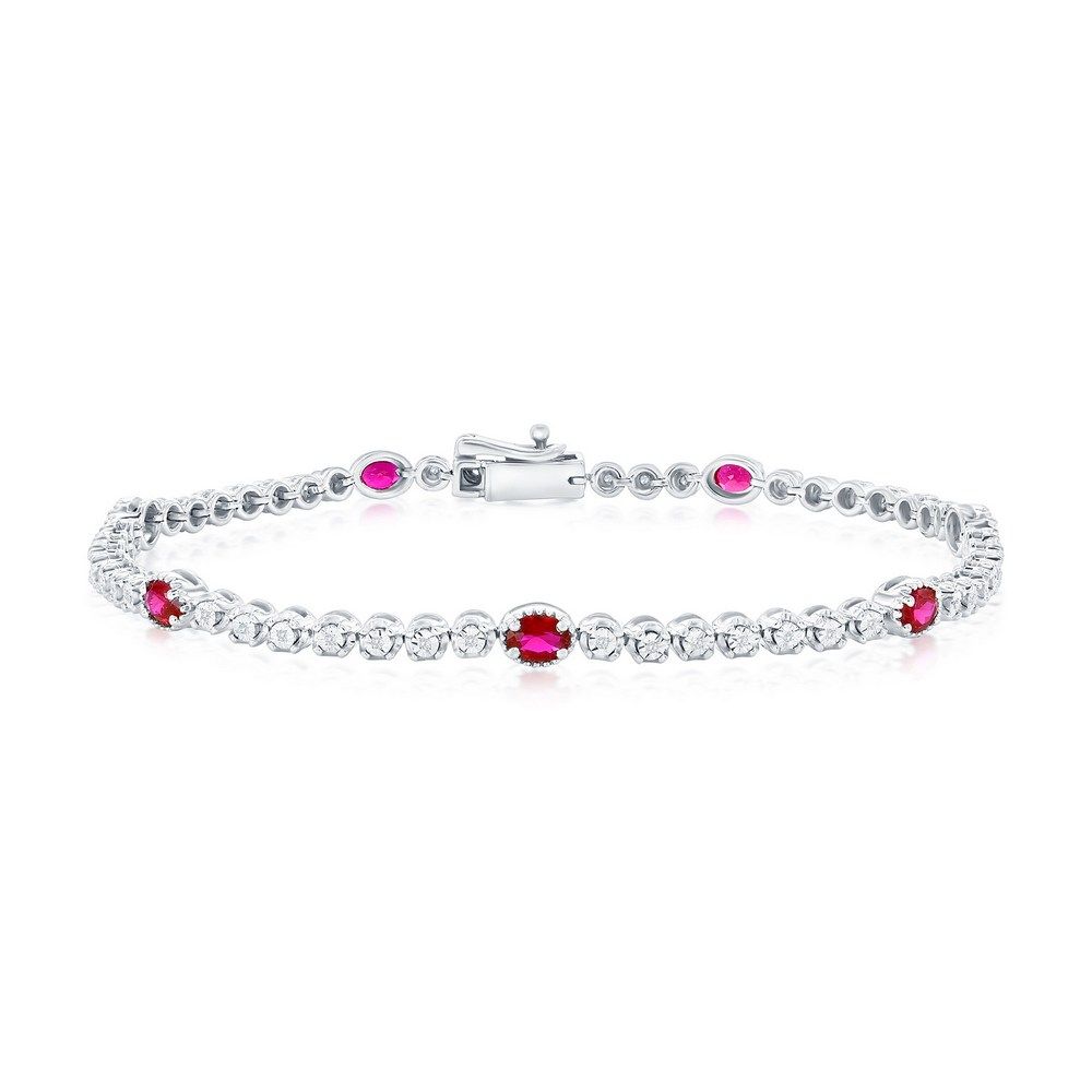 Silver Created Ruby and Natural Diamond Bracelet