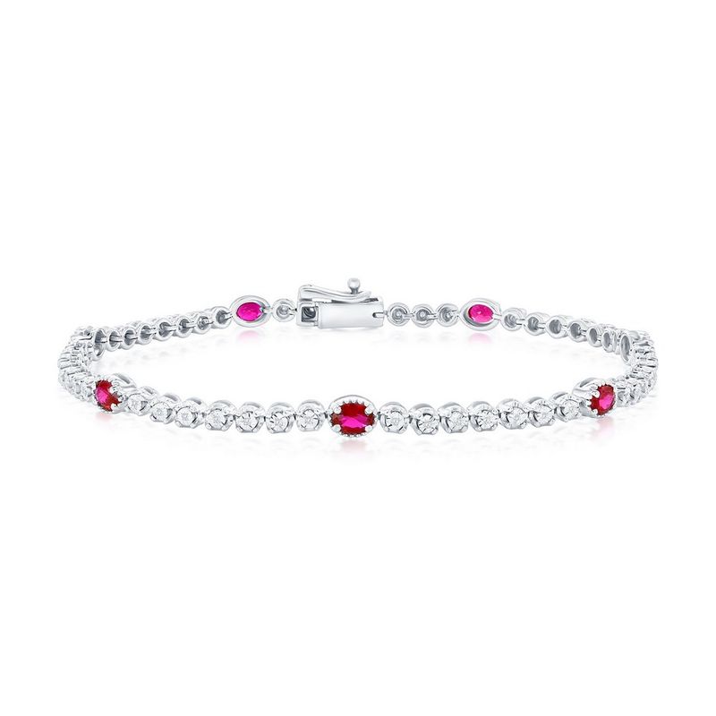 Silver Created Ruby and Natural Diamond Bracelet