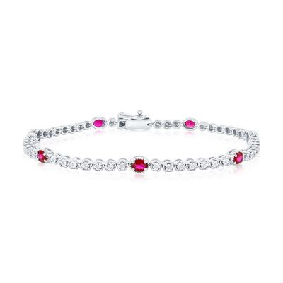 Silver Created Ruby and Natural Diamond Bracelet