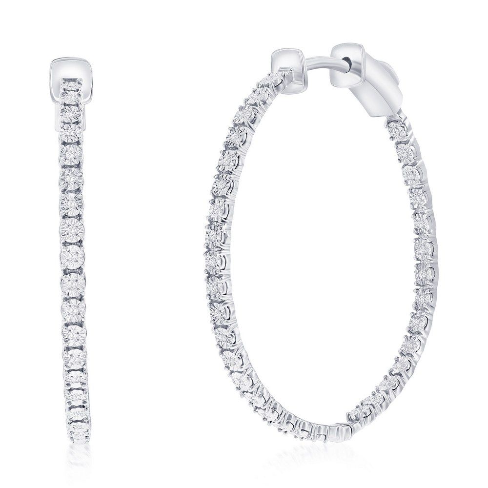 Silver Diamond 32mm Inner-and-Outer Hoop Earrings
