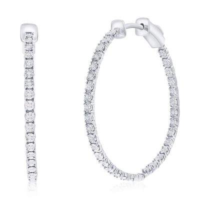 Silver Diamond 32mm Inner-and-Outer Hoop Earrings