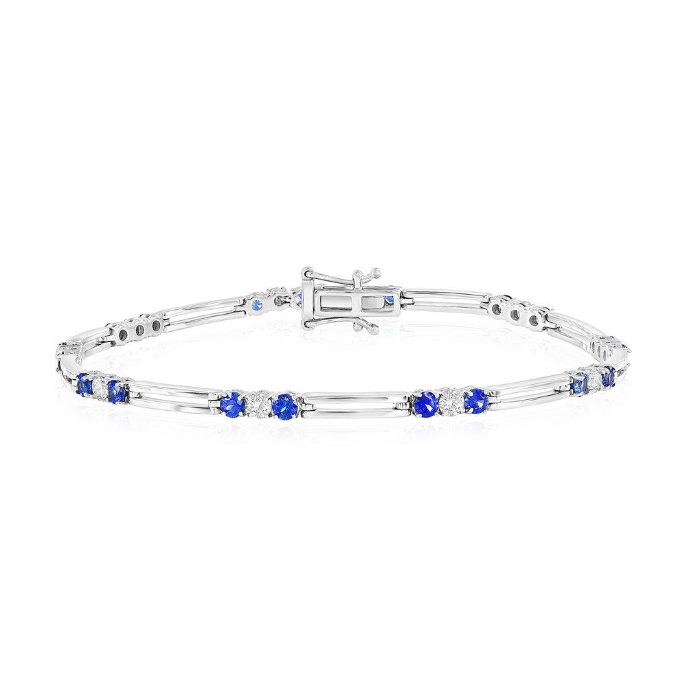 Silver Sapphire and Diamond Fancy Link Bracelet