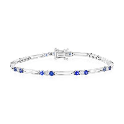 Silver Sapphire and Diamond Fancy Link Bracelet