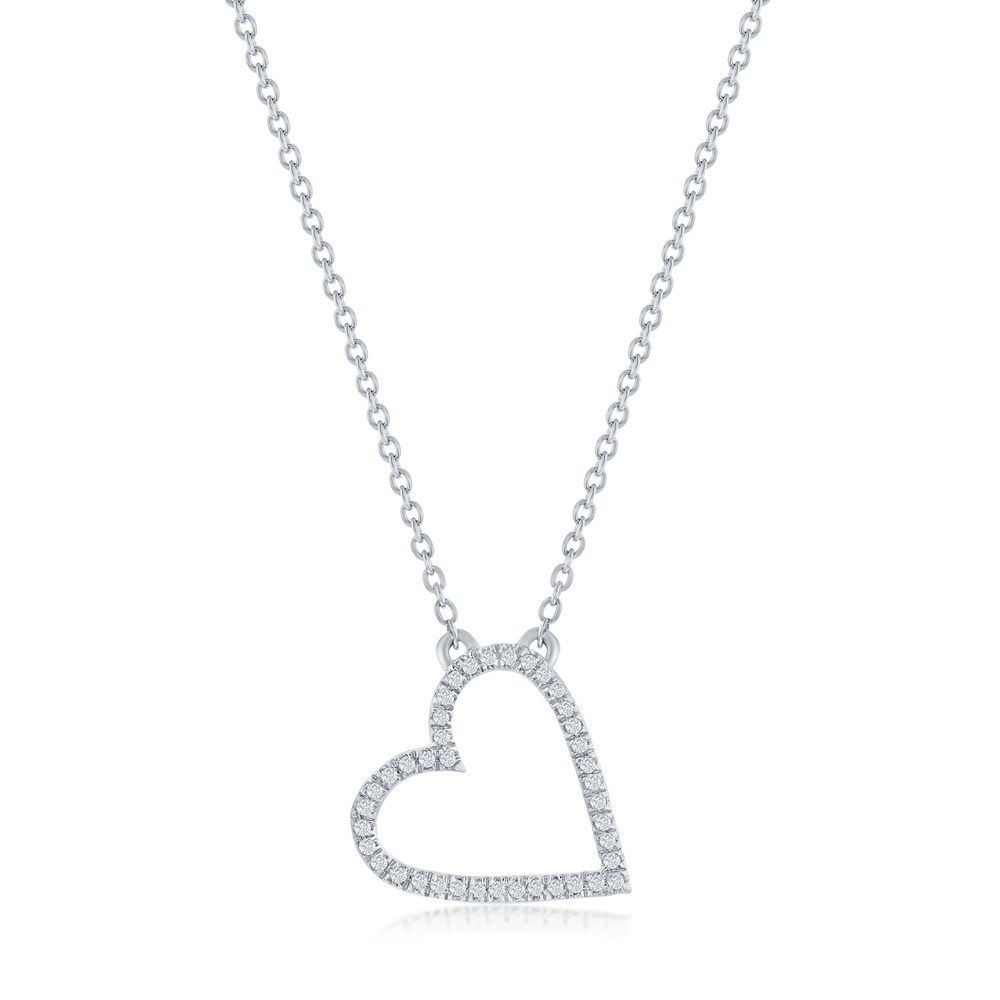 Silver Diamond Open Heart Necklace