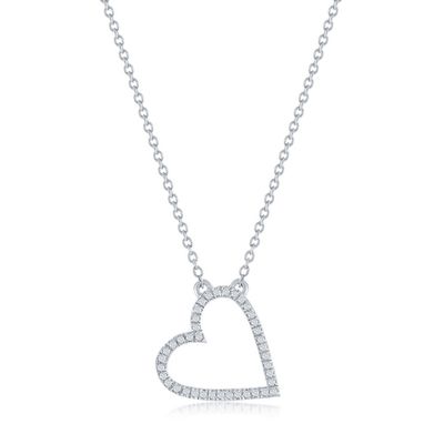 Silver Diamond Open Heart Necklace