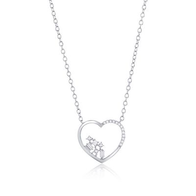Silver Multi-Cut Diamond Open Heart Necklace