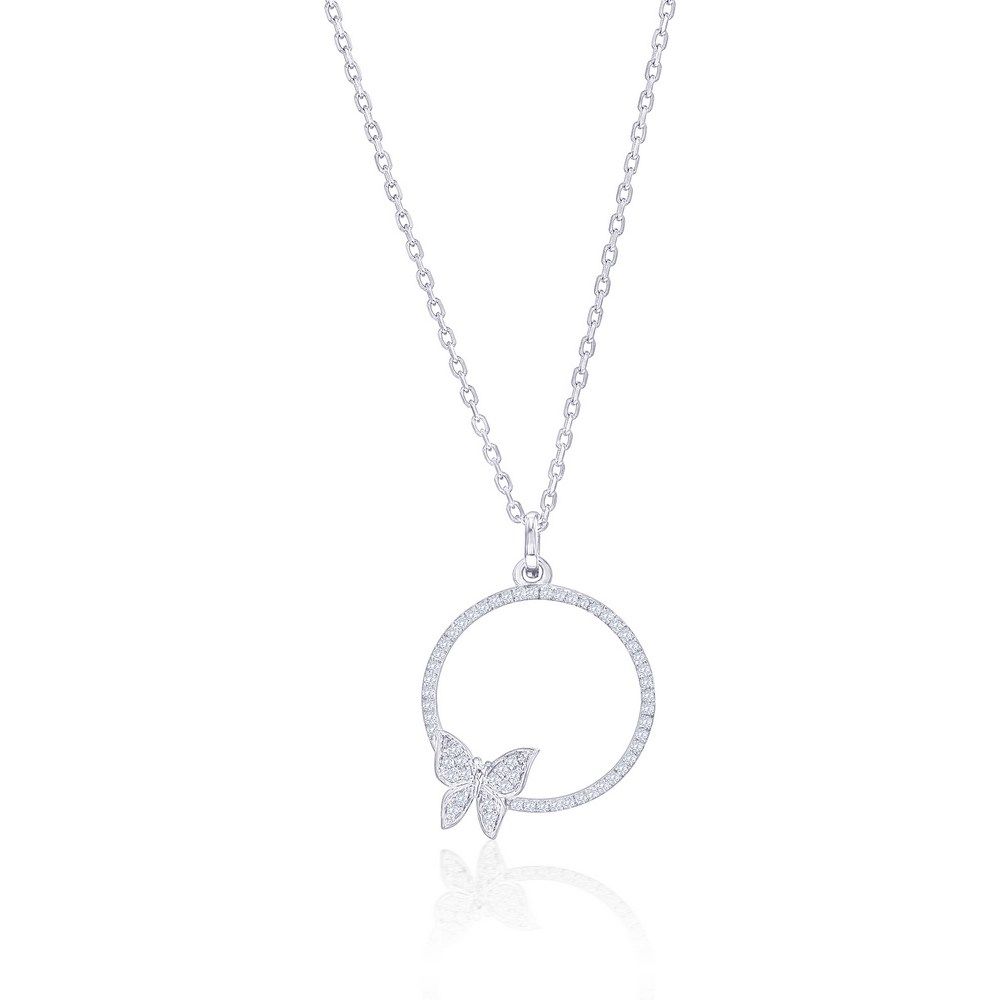 Silver Diamond Circle with Butterfly Necklace
