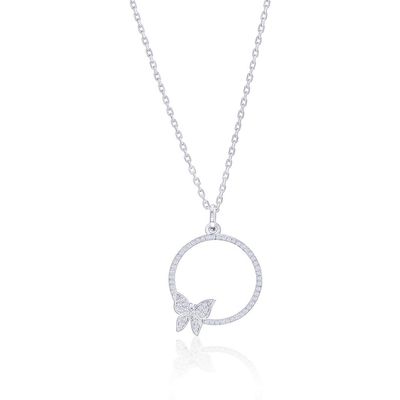 Silver Diamond Circle with Butterfly Necklace