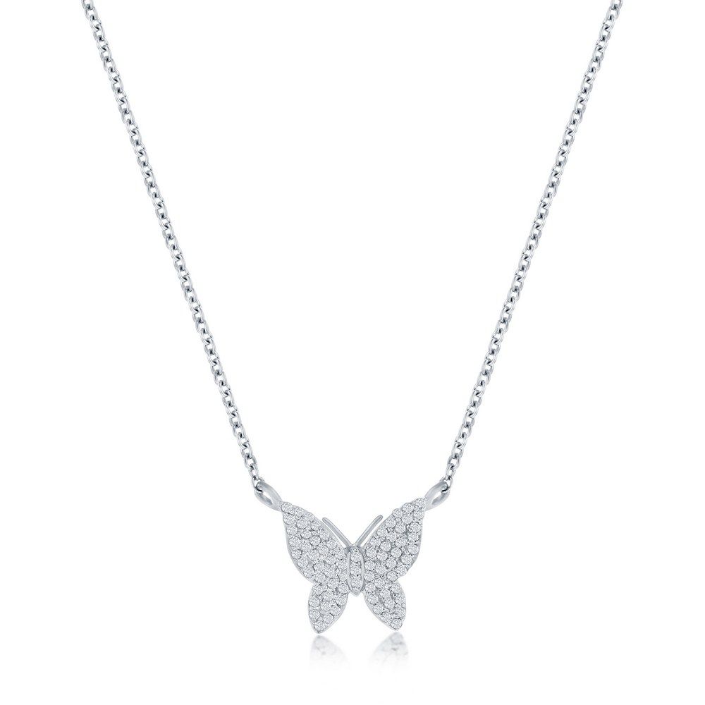 Silver Diamond Butterfly Necklace