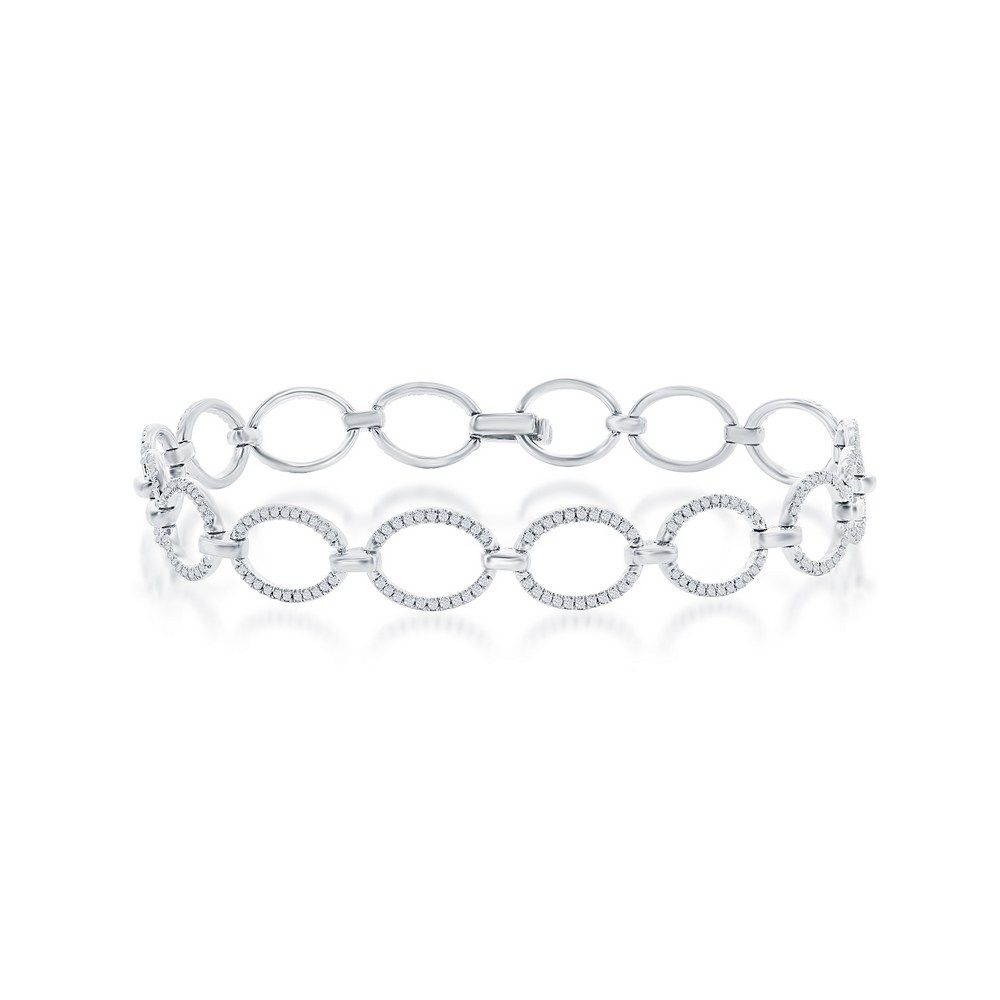 Silver Diamond Open Oval Link Bracelet