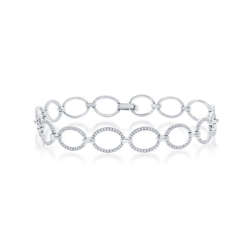 Silver Diamond Open Oval Link Bracelet