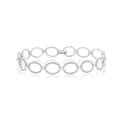 Silver Diamond Open Oval Link Bracelet