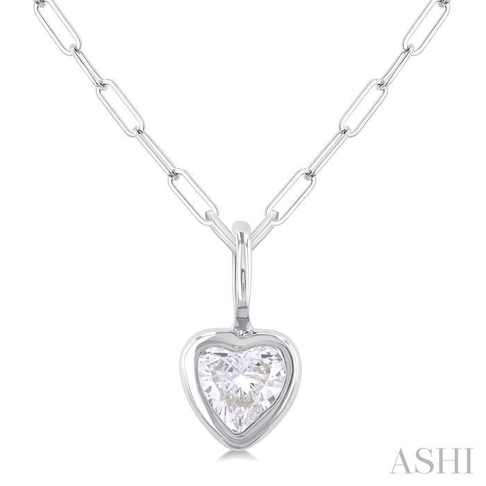 14KT White Gold Bezel Heart Diamond Solitaire Necklace