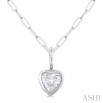 14KT White Gold Bezel Heart Diamond Solitaire Necklace