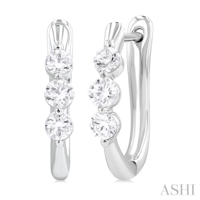 14KT White Gold .50CTW Six Diamond Hoop Earrings