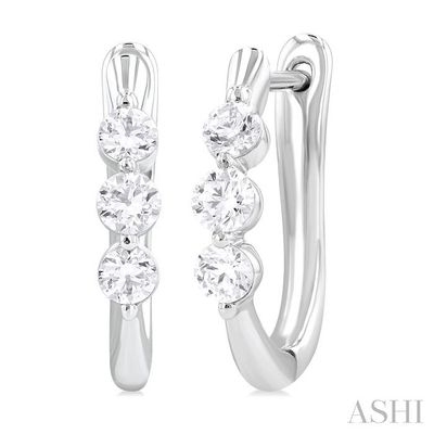 14KT White Gold .50CTW Six Diamond Hoop Earrings