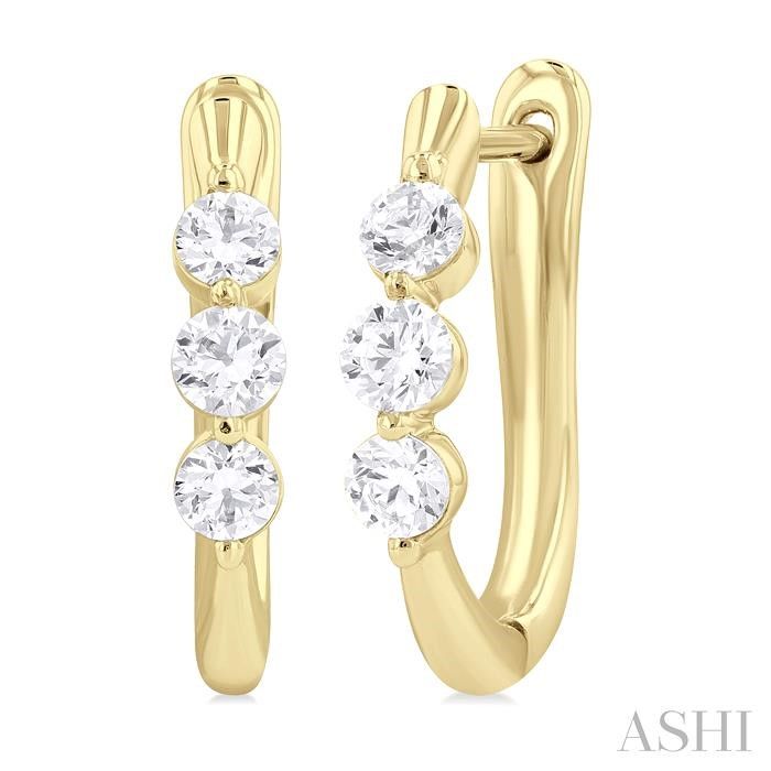 14KT Yellow Gold .50CTW Six Diamond Hoop Earrings