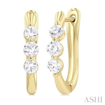 14KT Yellow Gold .50CTW Six Diamond Hoop Earrings