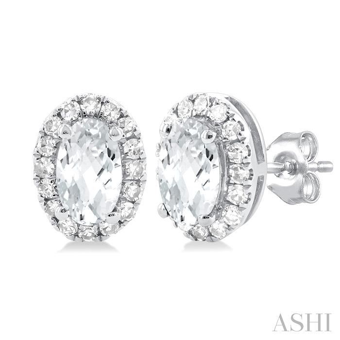 10KT White Gold Oval Birthstone Diamond Halo Stud Earrings