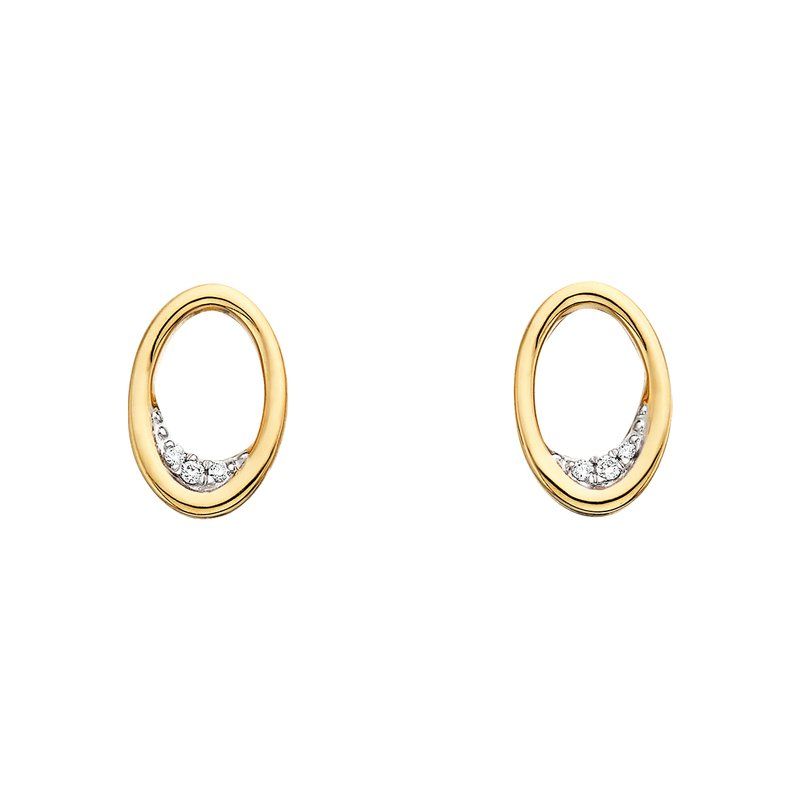 Yellow Gold-Plated Open Oval Round Diamond Accent Earrings