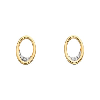 Yellow Gold-Plated Open Oval Round Diamond Accent Earrings