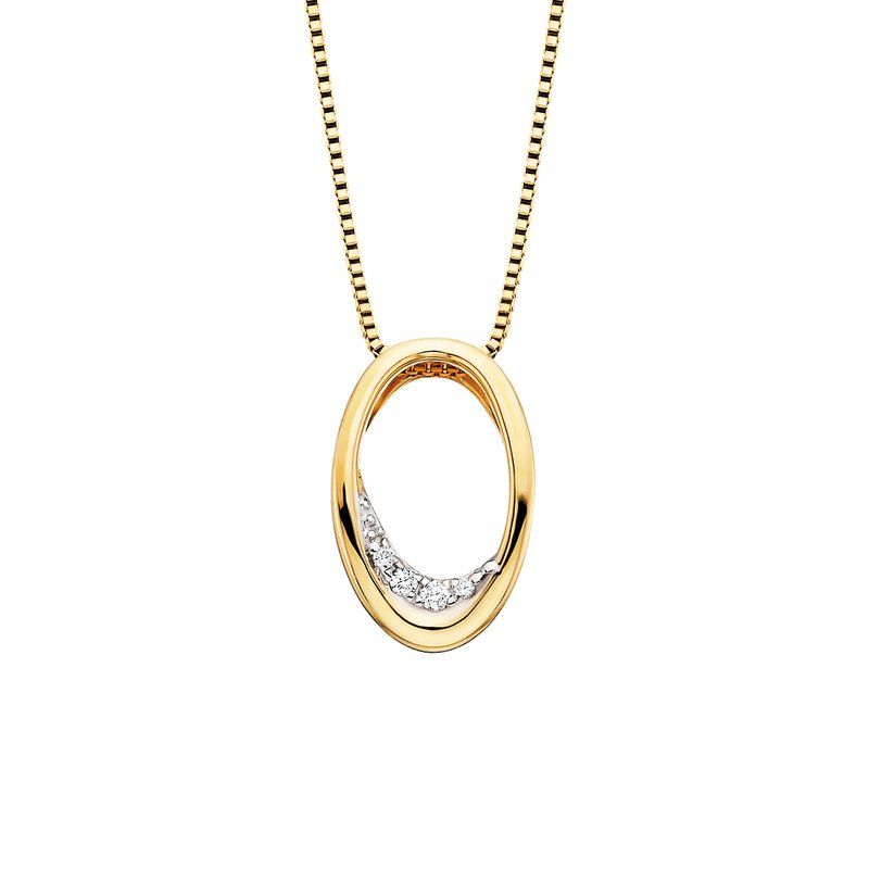 Yellow Gold-Plated Open Oval Round Diamond Accent Necklace