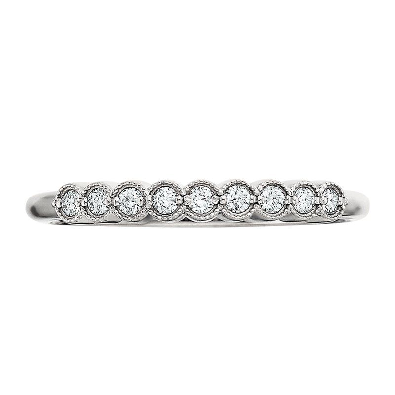 10KT White Gold Milgrain Bezel Round Diamond Band