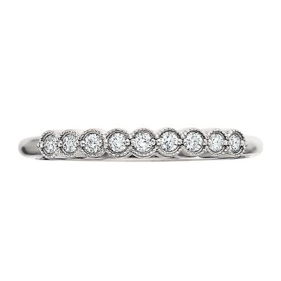 10KT White Gold Milgrain Bezel Round Diamond Band