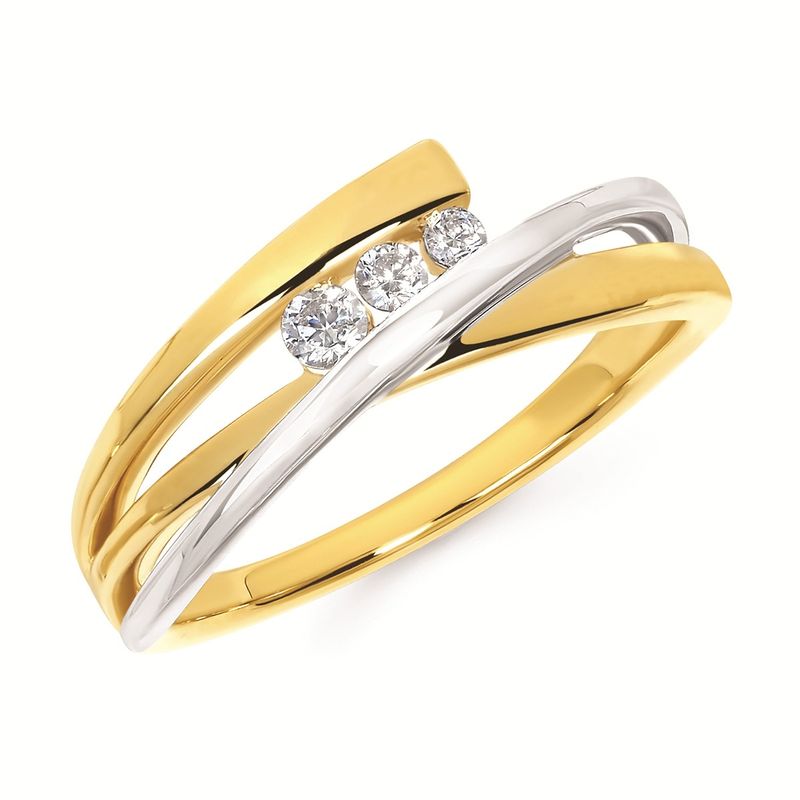 14KT TwoTone Gold Three Diamond Bypass Fashion Ring