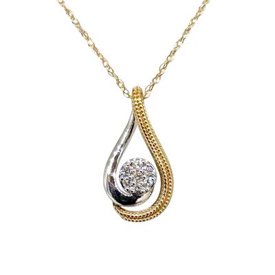 10KT Gold Diamond Cluster Milgrain Teardrop Swirl Necklace
