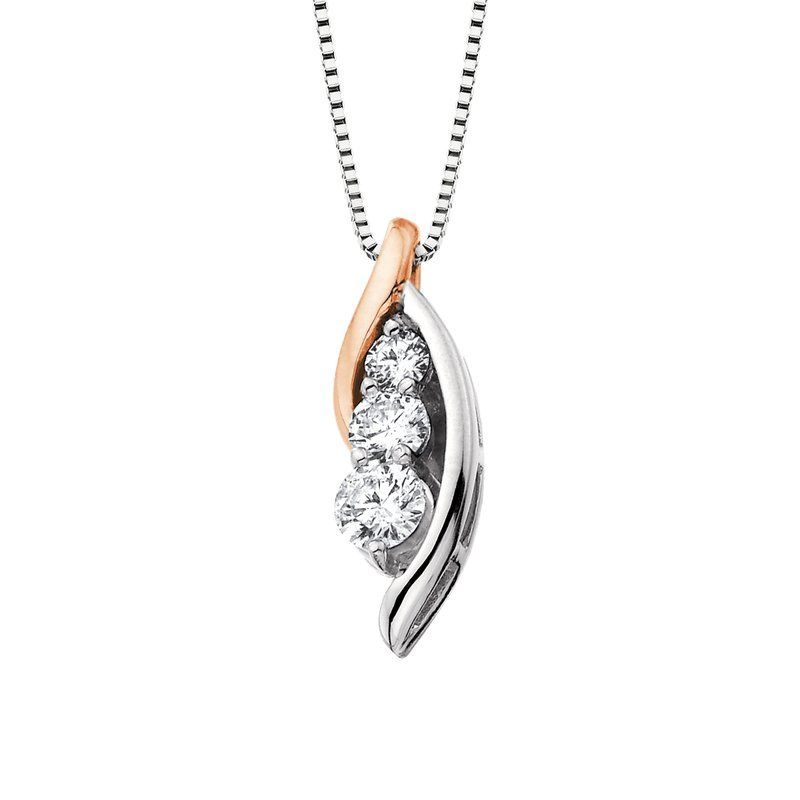 14KT TwoTone Gold .50CTW Triple Diamond Necklace