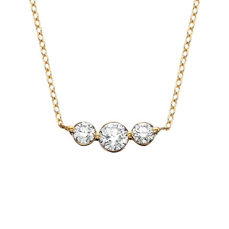 14KT Yellow Gold .75CTW Triple Round Diamond Bar Necklace