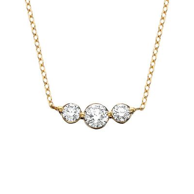14KT Yellow Gold .75CTW Triple Round Diamond Bar Necklace