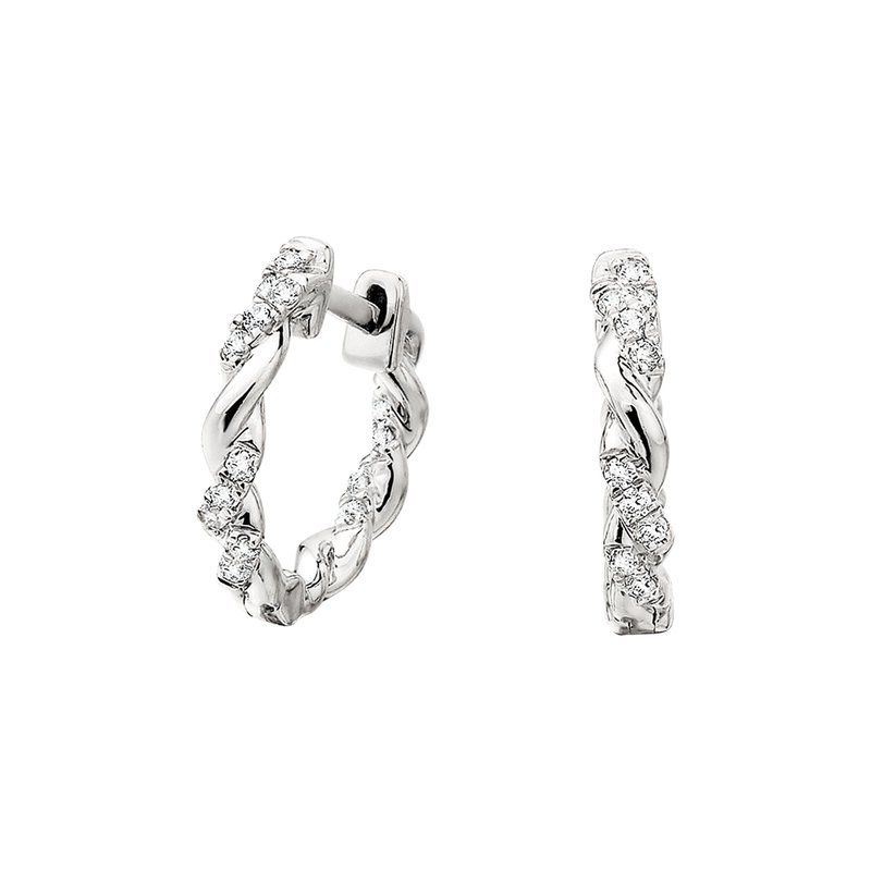 10KT White Gold Diamond Twist Mini Hoop Earrings