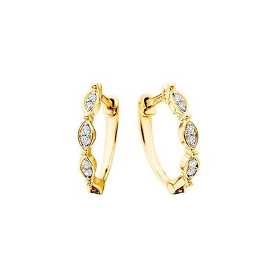 10KT Yellow Gold Diamond Vintage Mini Hoop Earrings