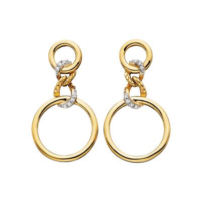 Yellow Gold-Plated Intertwined Circles Diamond Accent Earrings