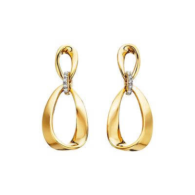 Yellow Gold-Plated Diamond Accent Loop Earrings