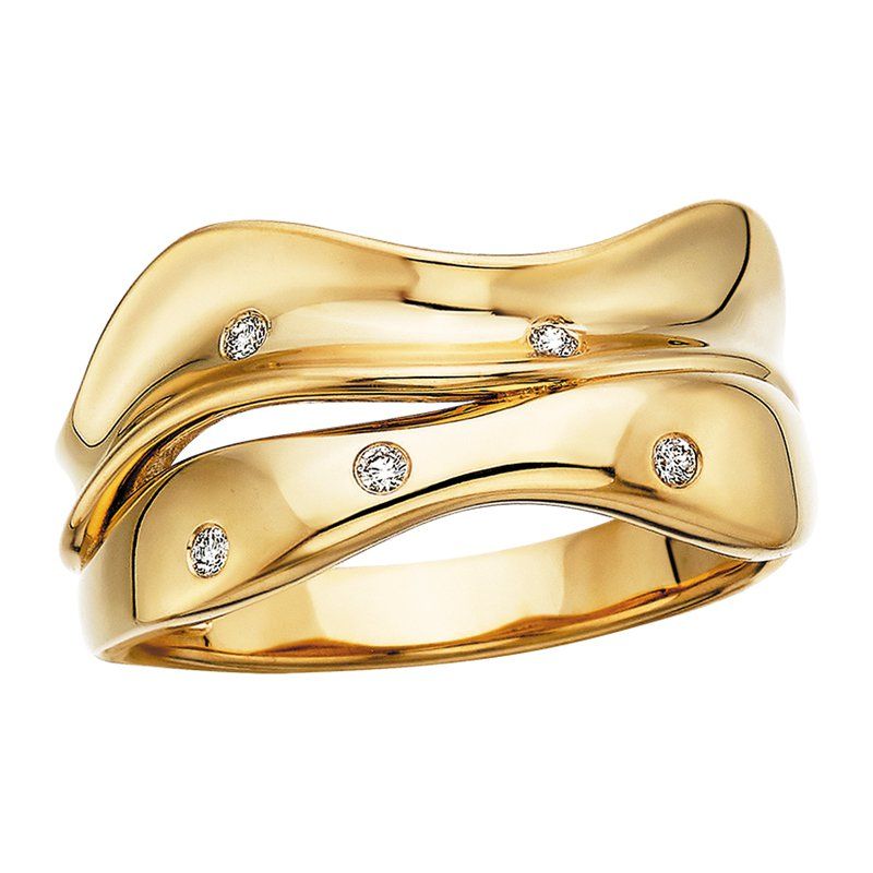 14KT Yellow Gold Round Diamond Accent Freeform Ring