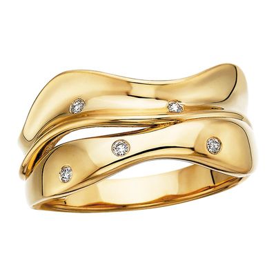 14KT Yellow Gold Round Diamond Accent Freeform Ring