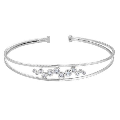 Bella Cavo Silver Simulated Diamond Bubble Dual Omega Cable Cuff Bracelet